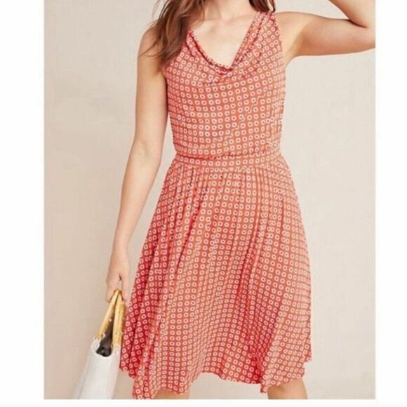 Anthropologie Maeve Brianne Daisy Ditzy Floral Dress Size S Orange Cowl Neck - Picture 1 of 10